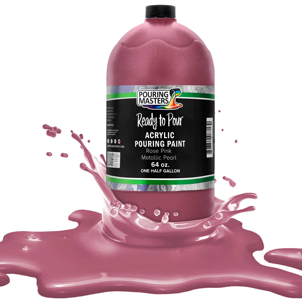 Pouring Masters Rose Pink Metallic Pearl Ready to Pour Acrylic Pouring Paint - Premium 64-Ounce Pre-Mixed Fluid Acrylic Paint - Fluid Art Supplies for Canvas, Wood, Paper, Tile & Rocks